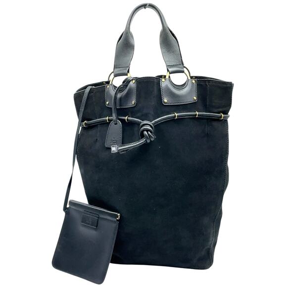 GUCCI VINTAGE S/S 2002 RUNWAY  TOP HANDLE BLACK SUEDE TOTE BAG (TOM FORD ERA) - Picture 1 of 16